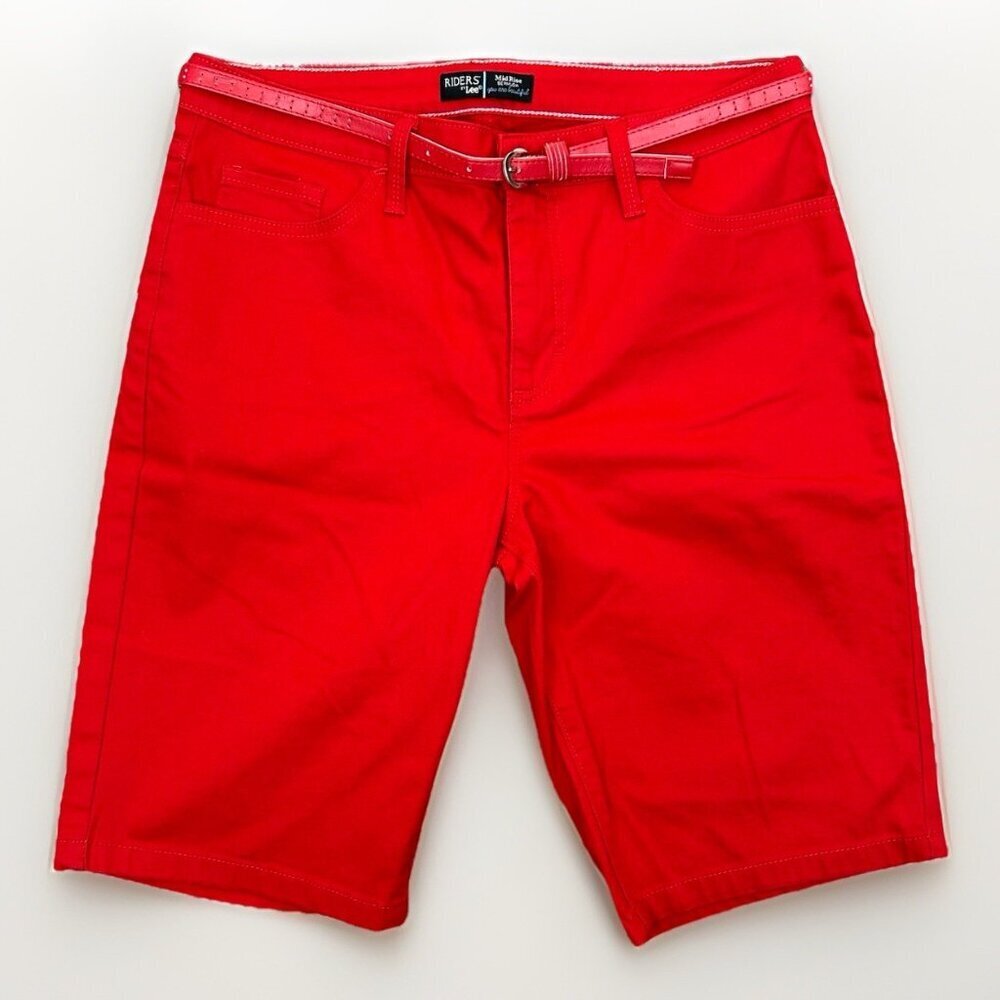 Riders by Lee Women's Bermuda Shorts Size L Red Belted Mid Rise W 33 x L 11 EUC